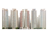 Tall Hongkong modern condominum buildings architecture city white background.