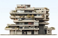 Brutalist apartment architecture building city.