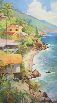 Tropical painting villa coast.