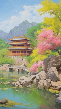 Landscape painting temple architecture.