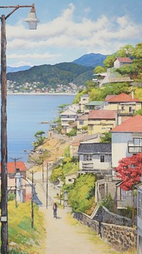 Japan coastal town neighborhood countryside outdoors.