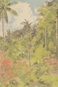 Illustration the 1970s of tropical vegetation outdoors painting.