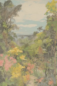 Illustration the 1970s of tropical outdoors painting nature.
