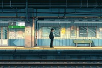 Standing subway train anime.