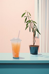 Minimal space tea shop painting drink plant.