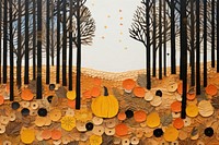 An autumn forest outdoors painting pumpkin.