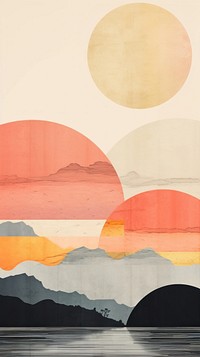 Minimal simple lakes art painting tranquility.