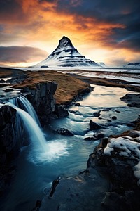 Iceland landscape waterfall outdoors nature.