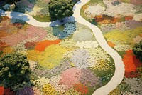 Aerial view of a park path flower outdoors pattern.