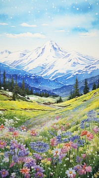 Landscape mountain painting flower.