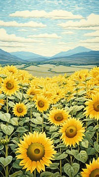 Illustration of a sunflower field landscape outdoors nature.
