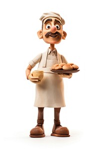 Baker made up of clay figurine baker white background.