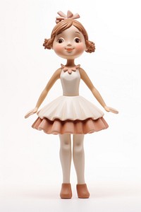 Chubby kid girl in Ballet dress made up of clay figurine ballet white.