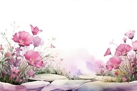 Minimal cosmos garden landscape with shape edge in bottom border nature outdoors painting.