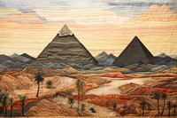 Pyramid in desert on sunset architecture landscape painting.