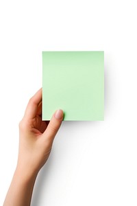 Green pastel Sticky note  hand holding paper.