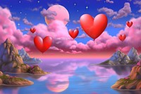  Fantasy evening sky background with heart shaped clouds landscape outdoors balloon. AI generated Image by rawpixel.