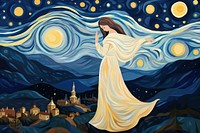 Illustration of starry night painting art drawing.
