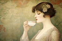 Illustration of woman with tea cup painting portrait adult.