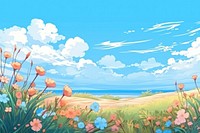 Wildflower and blue sky landscape backgrounds outdoors.