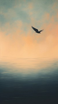 Minimal space bird flying pass river outdoors nature tranquility.