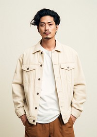 Cream denim jacket  fashion adult man.