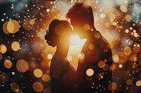 Wedding icon pattern bokeh effect background light kissing night.