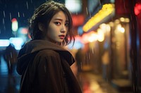 Korean female portrait adult night. AI generated Image by rawpixel.