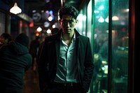 Korean male night portrait glasses. AI generated Image by rawpixel.