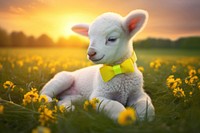 Lamb in field with buttercups livestock outdoors nature. 