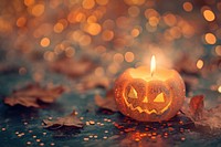 Halloween pattern bokeh effect background halloween candle pumpkin.