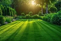 A beautiful English style landscape garden plant grass green.