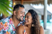 Samoan couple laughing portrait adult.