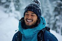 Samoan man outdoors jacket snow.