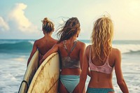 British girls sea surfboard swimwear.