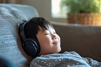 Asian boy headphones headset child.