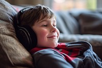 British boy headphones portrait headset.