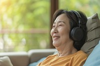 Senior asian woman headphones headset adult.