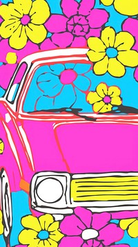  Car with flower on top pattern purple art. AI generated Image by rawpixel.