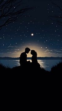  Romantic mobile wallpaper silhouette astronomy outdoors. AI generated Image by rawpixel.