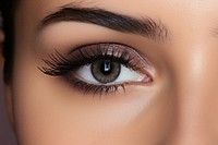 A woman with a brush using makeup on her eyes cosmetics adult skin. AI generated Image by rawpixel.