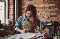 Woman fashion designer sewing making store.