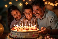 Hispanic middle age man cake celebration birthday.