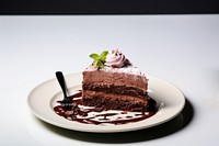 Plate cake chocolate dessert.