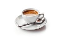 A cup of coffee saucer drink spoon.