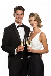 Happy couple holding a glass of wine tuxedo dress adult.