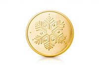 Clean white background snowy weather icon isolate object golden coin. 