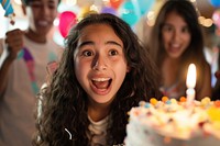 Hispanic teenager girl party birthday dessert.