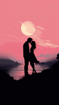  Silhouette of couple adult affectionate togetherness. AI generated Image by rawpixel.