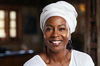 African american woman headscarf portrait smiling.